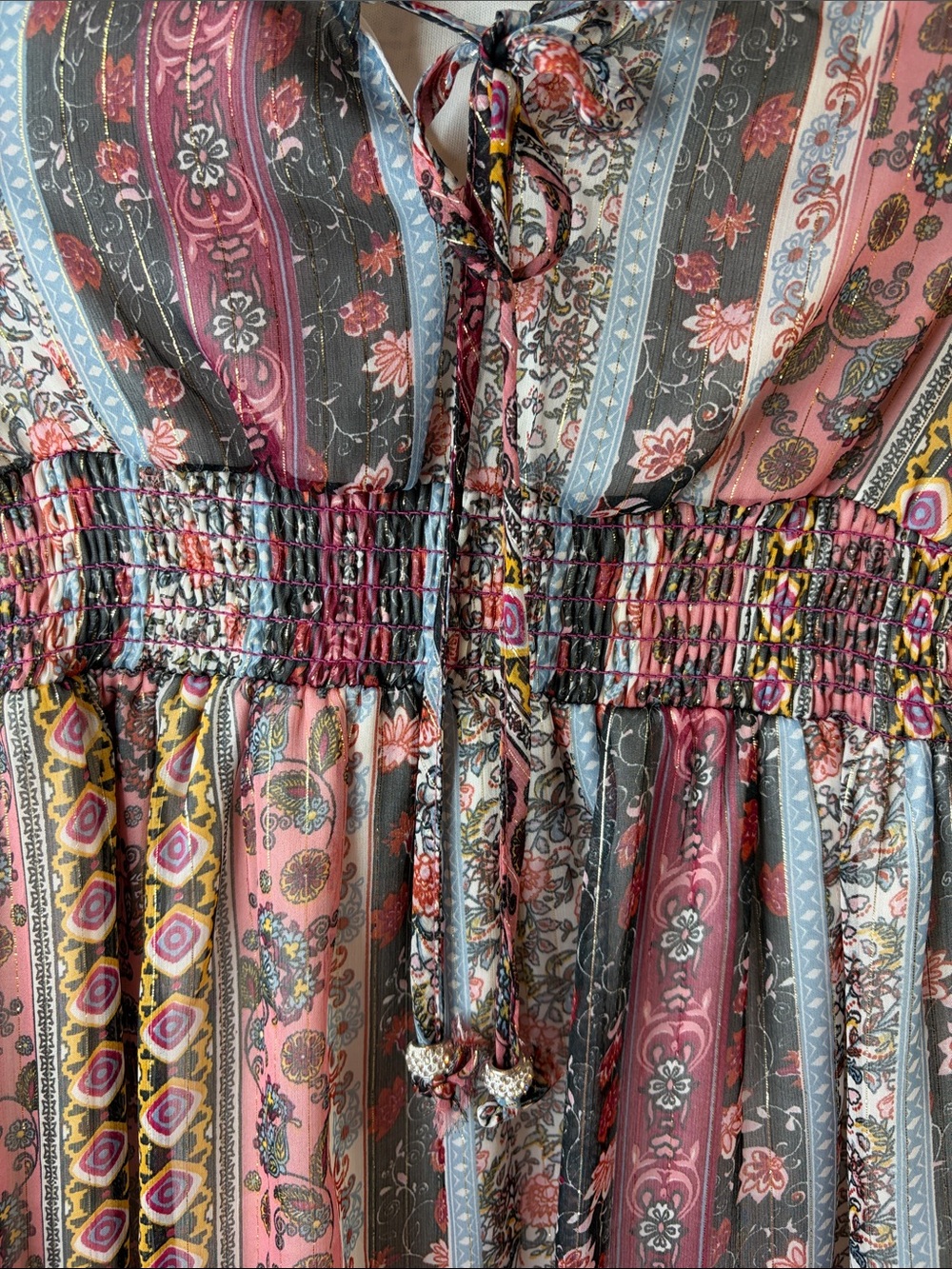 Rare Editions Boho Floral Metallic Tiered Dress Magenta Girls Size 8 NWT - Picture 10 of 11